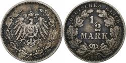 World Coins - GERMANY - EMPIRE, 1/2 Mark, 1905, Muldenhütten, Silver, VF(20-25), KM:17