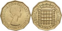 World Coins - Great Britain, Elizabeth II, 3 Pence, 1953, Nickel-brass, , KM:886