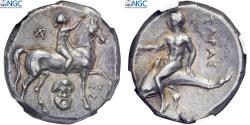 Ancient Coins - Calabria, Didrachm, 272-240 BC, Tarentum, Silver, NGC, EF(40-45)