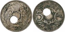 World Coins - France, 5 Centimes, 1936, Paris, Off-centre hole, Copper-nickel,