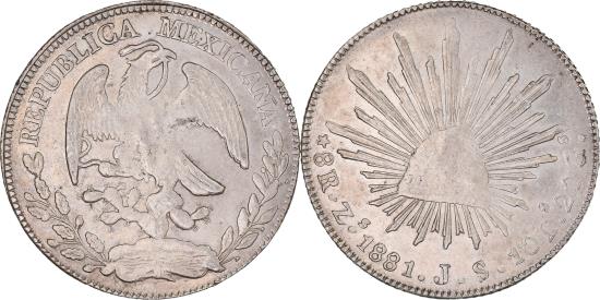 Coin, Mexico, 8 Reales, 1881, Zacatecas, , Silver, KM:377.13