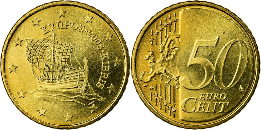 50 евро в рублях. 50 Euro Cent 2008. 50 Euro Cent. Кипр 50 центов 2008. Монеты евро Кипра.