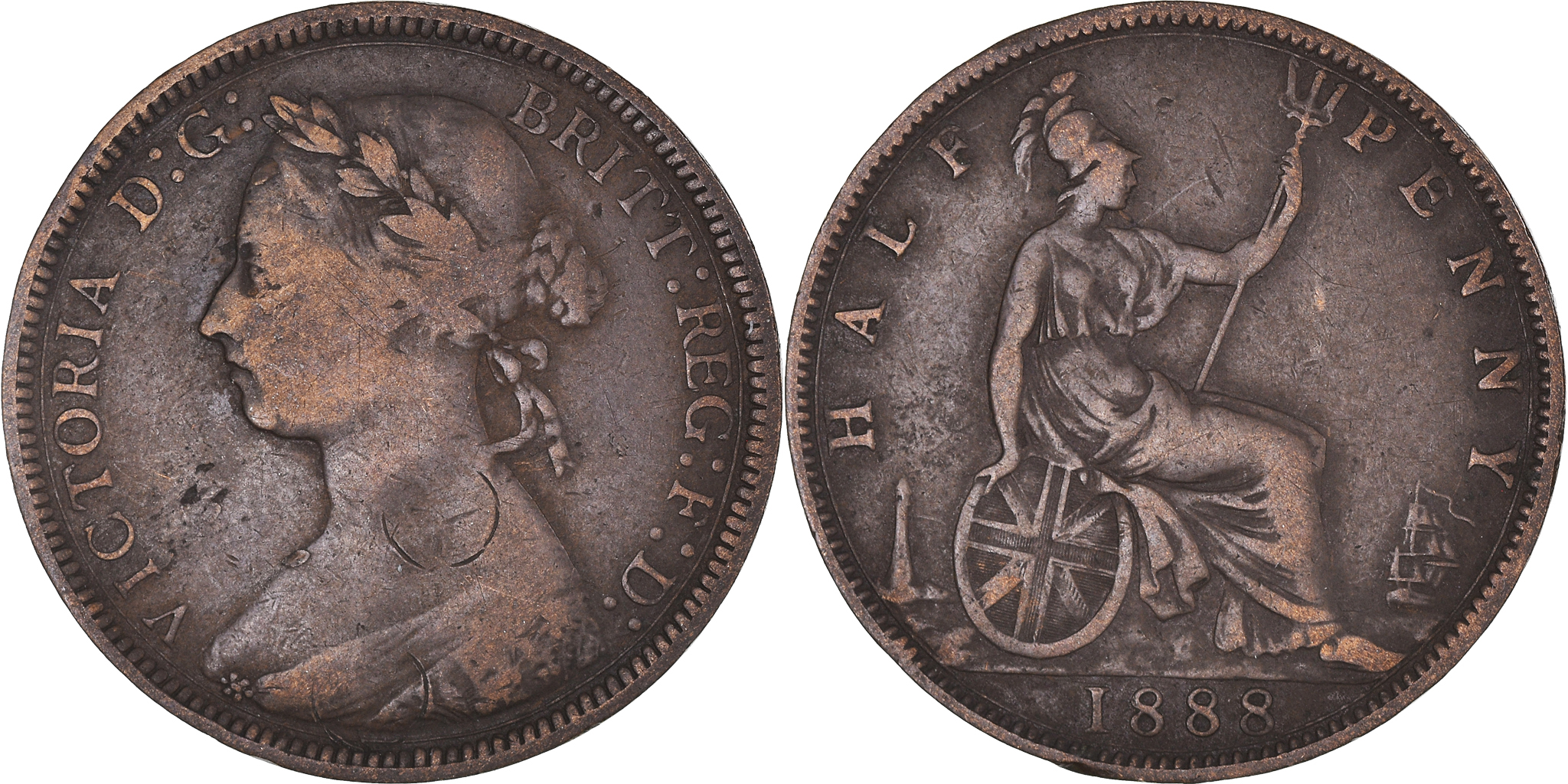 Coin, Great Britain, Victoria, 1/2 Penny, 1888, , Bronze, KM:754