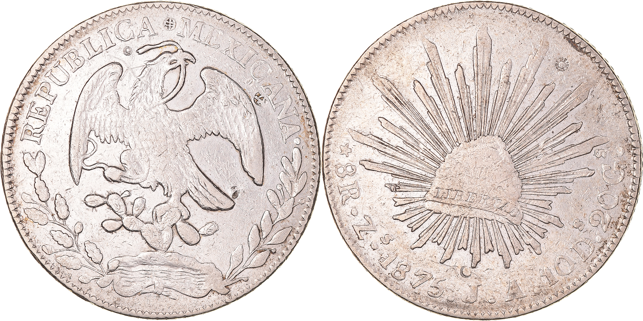 Coin, Mexico, 8 Reales, 1875, Zacatecas, , Silver, KM:377.13