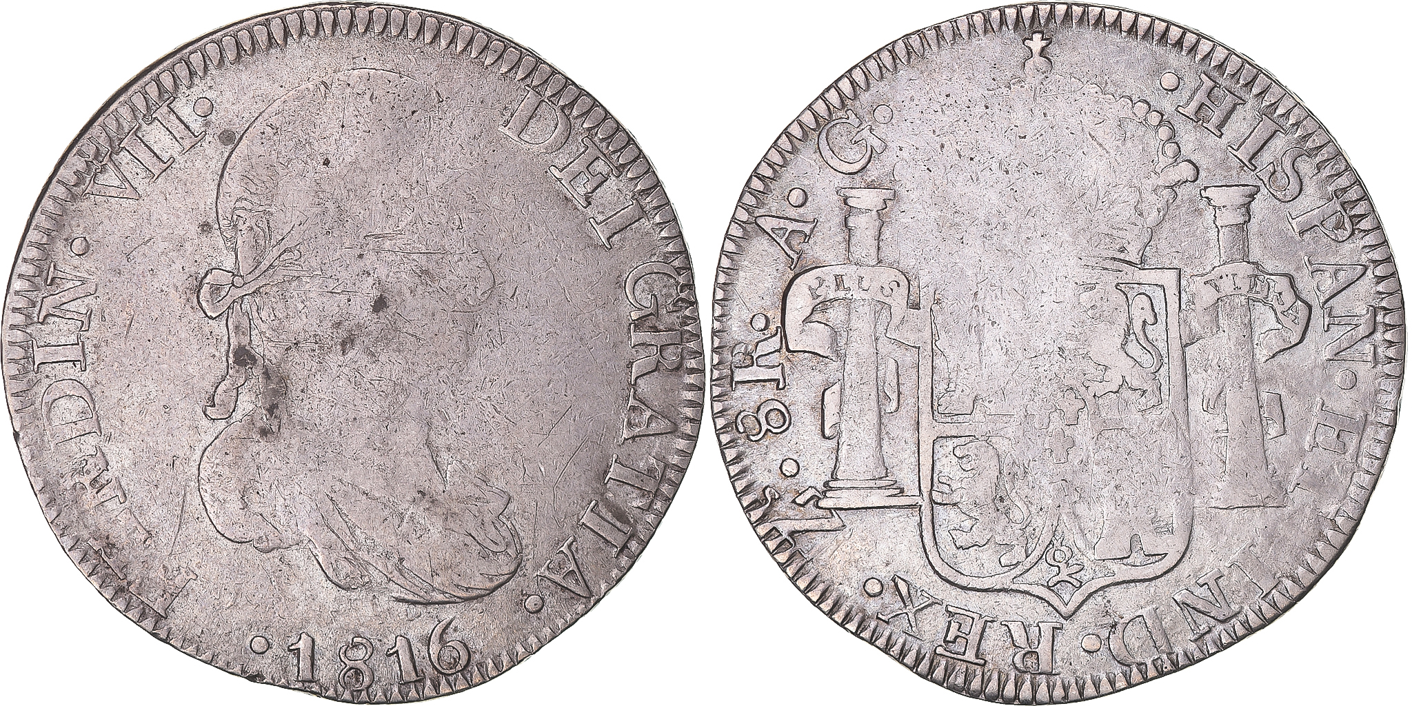 1816年 スペイン フェルナンド7世 8レアル銀貨 PCGS XFD Coin, Spain, Ferdinand VII, 8 Reales, 1816, Zacatecas, , Silver.