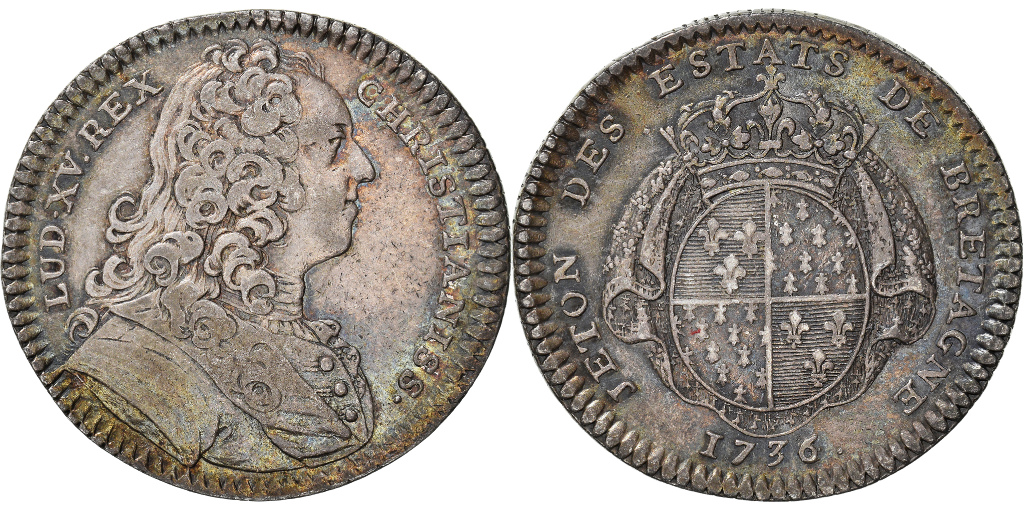 France, Token, Louis XV, États de Bretagne, États de Rennes, 1736