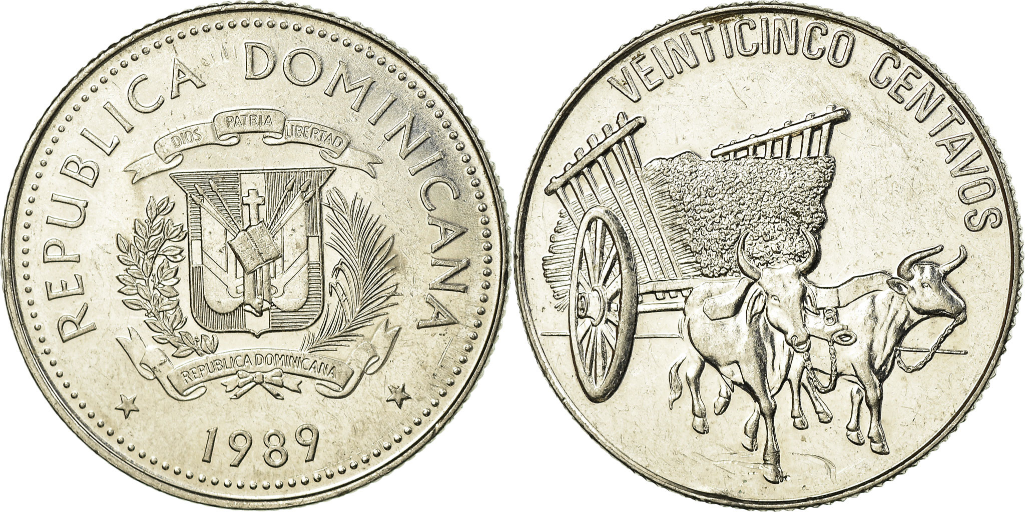 Coin, Dominican Republic, 25 Centavos, 1989, , Nickel Clad Steel