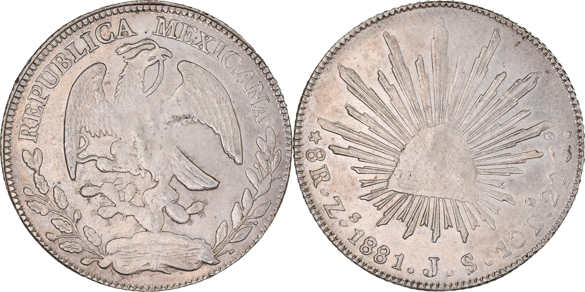 Coin, Mexico, 8 Reales, 1881, Zacatecas, , Silver, KM:377.13
