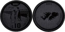 World Coins - Falkland Islands, 10 Dollars, 2021, Îles Malouines.Monnaie de
