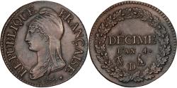 World Coins - France, 1 Décime, Dupré, AN 4, Lyon, Small module, Copper,