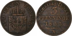World Coins - German States, PRUSSIA, Friedrich Wilhelm IV, 3 Pfennig,1855, Berlin, Copper, VF