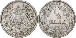 World Coins - GERMANY - EMPIRE, 1/2 Mark, 1915, Karlsruhe, Silver, , KM:17