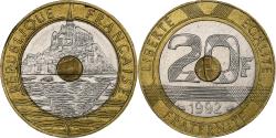 World Coins - France, 20 Francs, Mont Saint Michel, 1992, Pessac, Tri-Metallic,