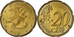 World Coins - Finland, 20 Euro Cent, 2001, Vantaa, Brass, , KM:102