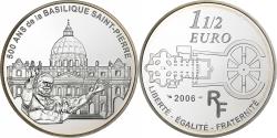 World Coins - France, 1-1/2 Euro, 500 ans de la Basilique Saint-Pierre, 2006, Paris, Silver