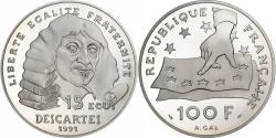 World Coins - France, 100 Francs-15 Ecus, Descartes, 1991, Paris, BE, Silver,