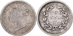 World Coins - British India, Victoria, 2 Annas, 1841, Bombay, Silver, , KM:459.1