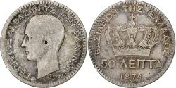 World Coins - Greece, George I, 50 Lepta, 1874, Paris, Silver, , KM:37