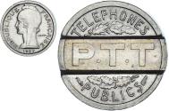 World Coins - France, Token, PTT Téléphone Public, Marianne, 1937, Bazor,