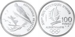 World Coins - France, 100 Francs, 1992 Olympics, Albertville, Ski Jumping, 1990, MDP, Proof
