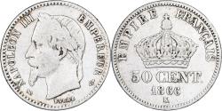 World Coins - France, Napoleon III, 50 Centimes, 1866, Bordeaux, Silver,