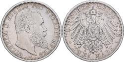 World Coins - German States, WURTTEMBERG, Wilhelm II, 2 Mark, 1908, Freudenstadt, Silver