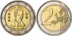 World Coins - Belgium, Albert II, 2 Euro, Louis Braille, 2009, Brussels, Bi-Metallic