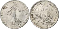 World Coins - France, 50 Centimes, 1916, Paris, Error straight clip, Silver,