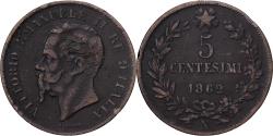 World Coins - Italy, Vittorio Emanuele II, 5 Centesimi, 1862, Naples, Bronze,