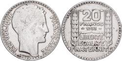 World Coins - France, 20 Francs, Turin, 1933, Paris, Rameaux longs, Silver,