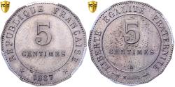 World Coins - France, 5 Centimes, Merley, 1887, Paris, Pattern, double denomination