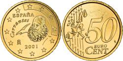 World Coins - Spain, 50 Euro Cent, Miguel de Cervantes, 2001, golden, , Nordic gold
