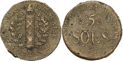 World Coins - France, 5 Sols, 1793 / An 2, Mainz, Siege Coinage, Bell metal,