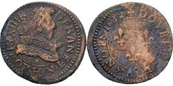 World Coins - France, Louis XIII, Double Tournois, 1632, La Rochelle, Copper,