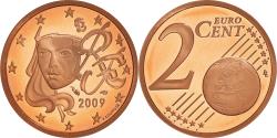 World Coins - France, 2 Euro Cent, 2009, Paris, Proof / BE, , Copper Plated Steel