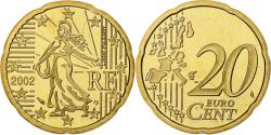 World Coins - France, 20 Euro Cent, Proof, 2002, Monnaie de Paris, Nordic gold,