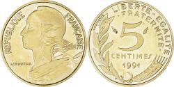 World Coins - Coin, France, 5 Centimes, 1991, Paris, Col à 4 plis, , Aluminum-Bronze