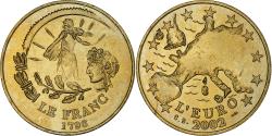 World Coins - France, Token, Du Franc à l'Euro, 2002, Copper-Nickel Gilt,