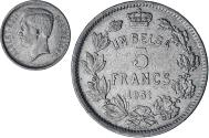 World Coins - Coin, Belgium, Albert I, 5 Francs, 5 Frank, 1931, Position A, , Nickel