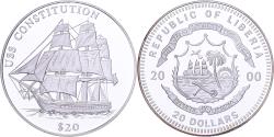 World Coins - Liberia, 20 Dollars, History of Navigation, 2000, USS Constitution, Silver
