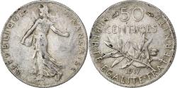 World Coins - France, 50 Centimes, Semeuse, 1917, Paris, Error straight clip, Silver