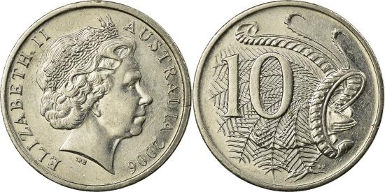 Coin, Australia, Elizabeth II, 10 Cents, 2006, , Copper-nickel, KM:402