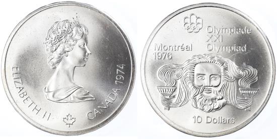 Coin, Canada, Elizabeth II, 1976 Olympics - Head of Zeus, 10