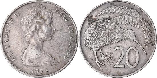 Coin, New Zealand, Elizabeth II, 20 Cents, 1974, , Copper-nickel Coin, New Zealand, Elizabeth II, 20 Cents, 1974, , Copper-nickel