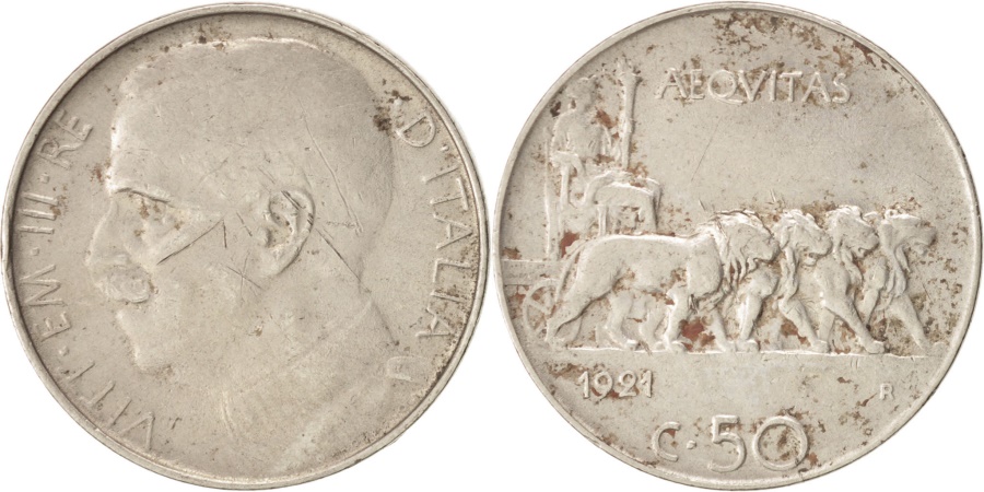 World Coins - Italy, Vittorio Emanuele III, 50 Centesimi, 1921, Rome, Nickel, KM:61.1