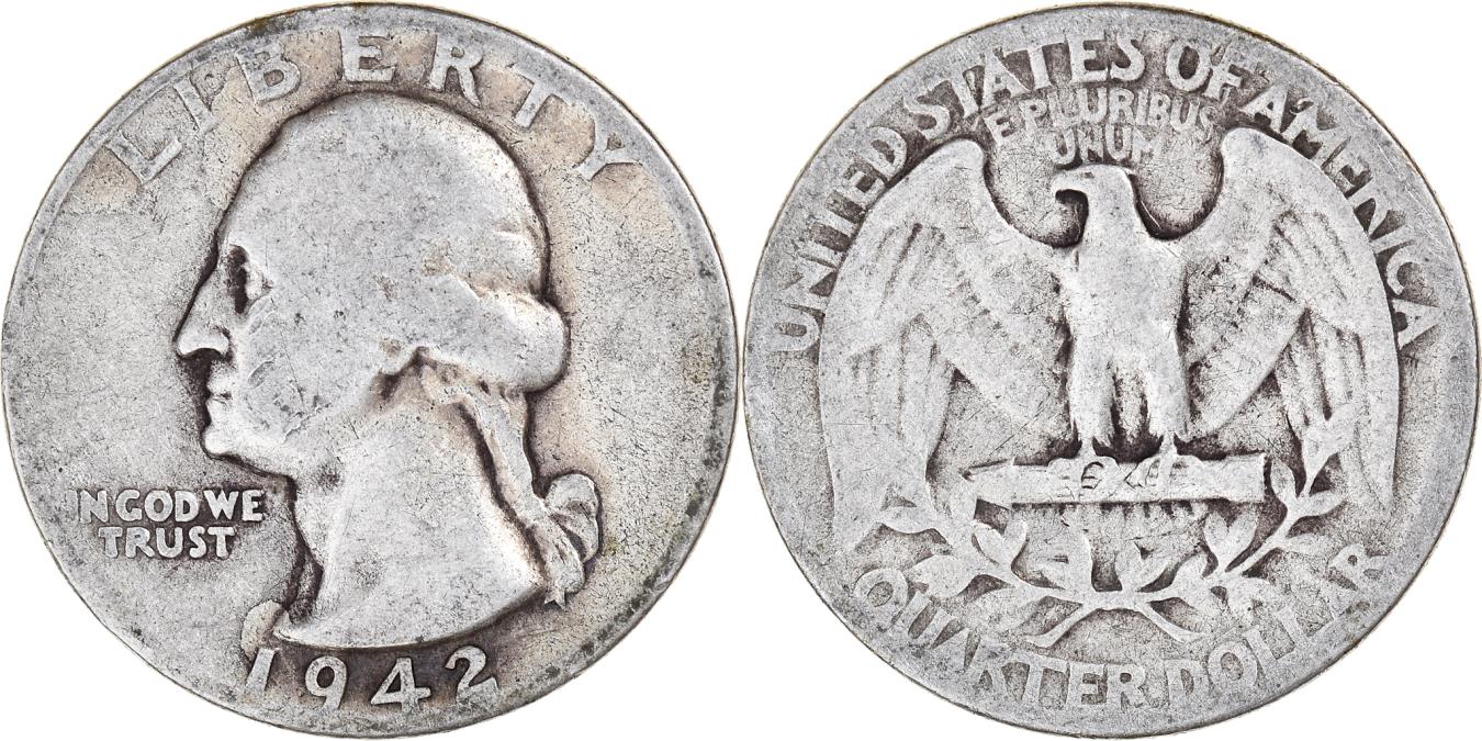 Coin, United States, Washington Quarter, Quarter, 1942, U.S. Mint, Philadelphia