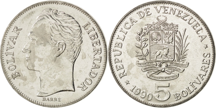 Head of Bolivar left Venezuela 1989-2 Bolivares Nickel Clad Steel Coin 