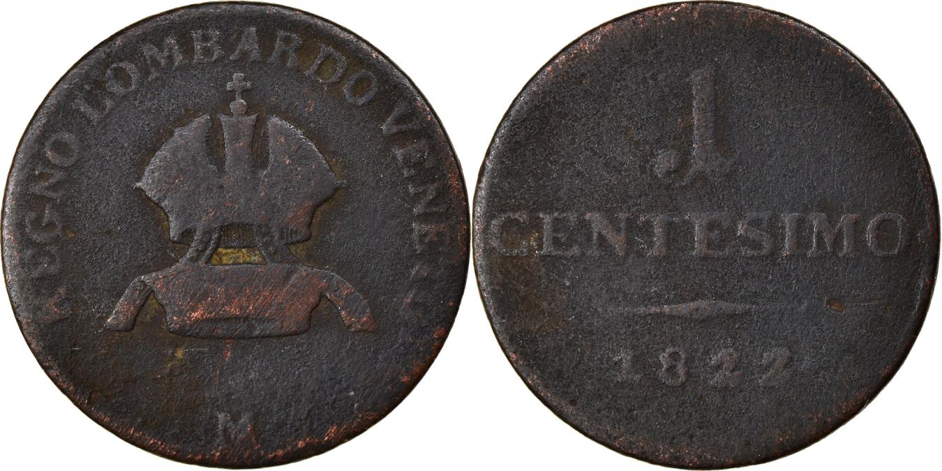 Coin, ITALIAN STATES, LOMBARDY-VENETIA, Centesimo, 1822, Milan,