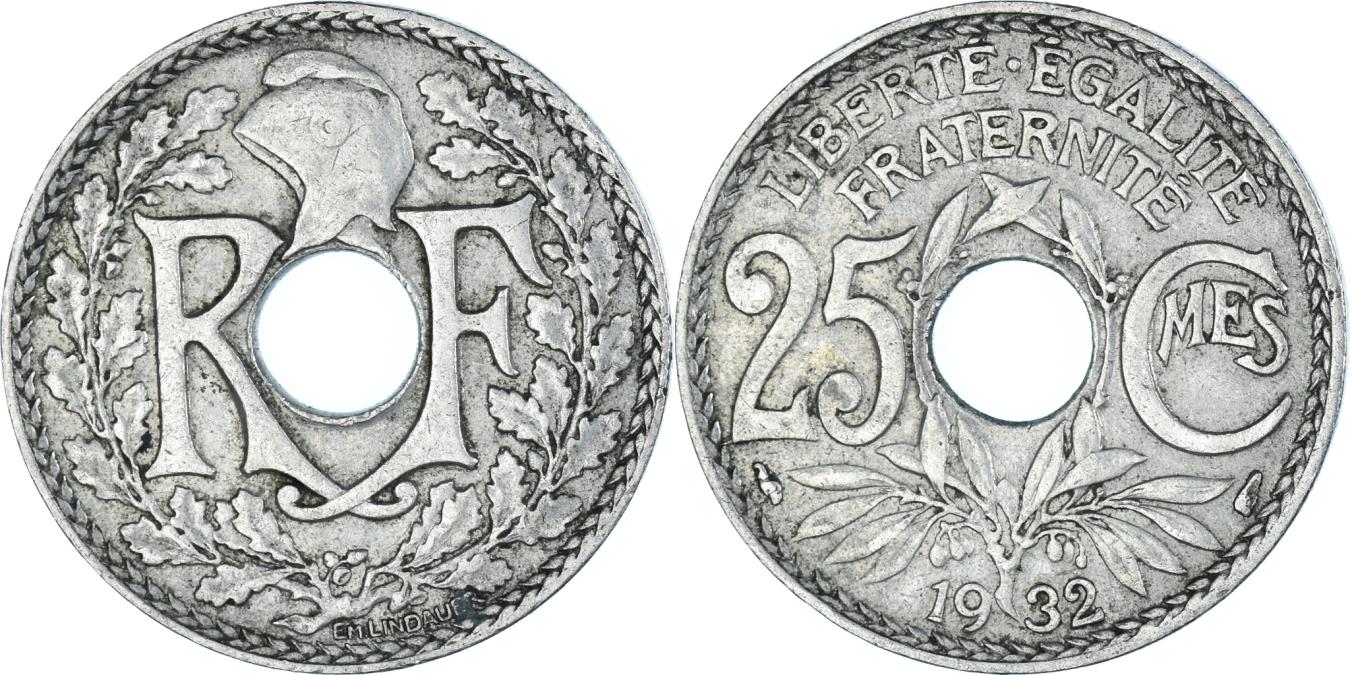 Coin, France, 25 Centimes, 1932 European Coins