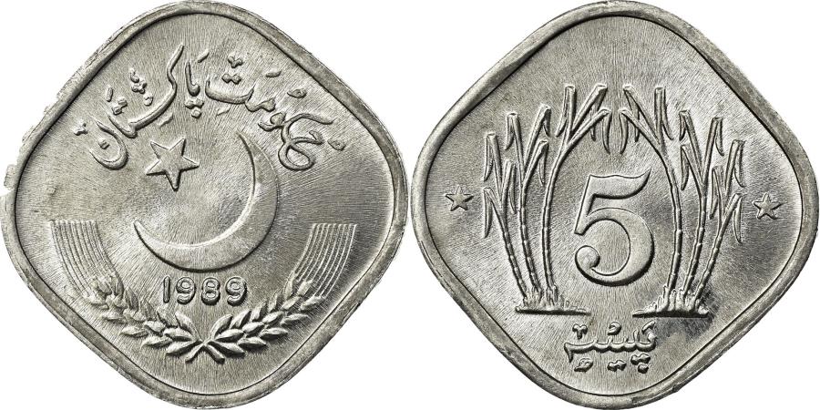 Coin Pakistan 5 Paisa 1989 Aluminum KM:52 Asian and Middle